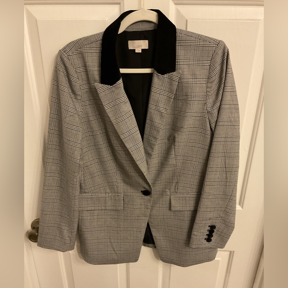 LOFT Black and Gray Checkered Blazer